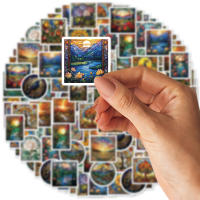 46pcs Pintura De Diamante 3D Pegatinas Tema Paisaje Vintage Decorativas Para Laptop Estuche Botella De Agua Adhesivo PVC Clásico Juguete - details 3