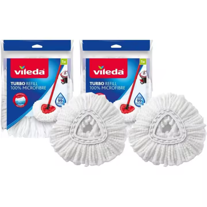 Vileda Recambio Turbo  Classic, Cabezal de Recambio de fregona de Microfibra, Blanco, 2 Unidades - 1