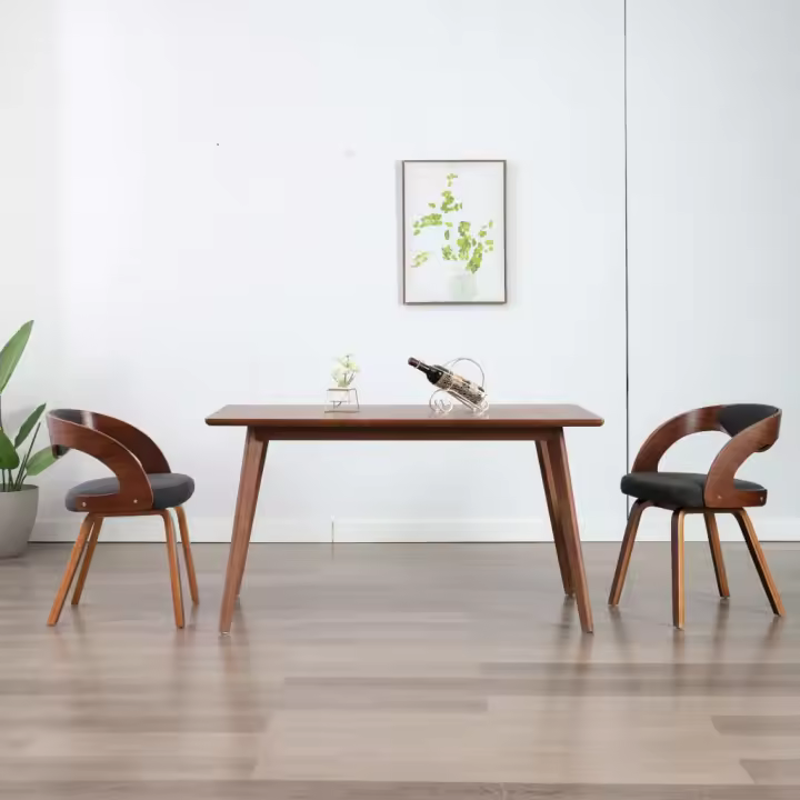 vidaXL Sillas de comedor 2 unidades madera curvada y tela gris oscuro - 1