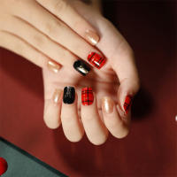 Juego De 24 Uñas Postizas De Acrílico Navidad Con Hojas Plateadas Falsas Uñas Cortas Francesas Adhesivas Removibles Para Fiesta - details 14