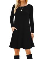 Vestido Casual De Mujer Otoño 2023 Cuello Redondo Color Sólido Manga Larga Con Bolsillos Suéter Suelto De Pierna Larga Estilo Independiente - details 18