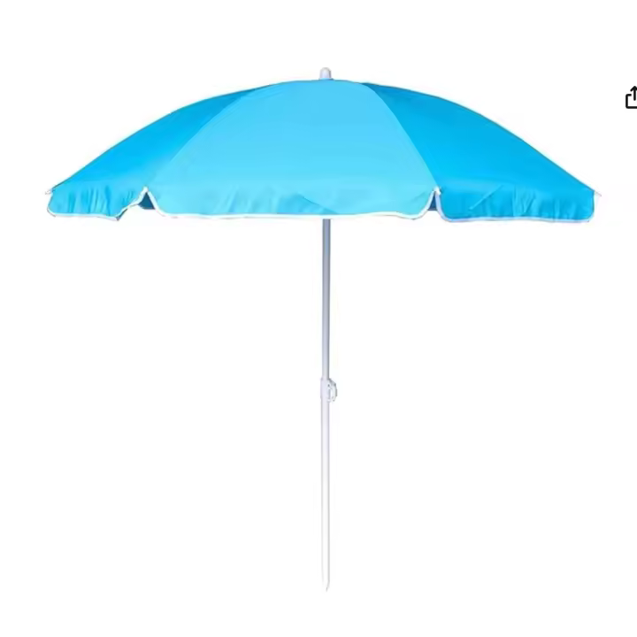 Sombrilla playa 160 cm, Plegado compacto, Azul, Protección UV50, Inclinable y regulable en altura, Mástil acero, revestimiento plateado, 8 varillas, Funda transporte con asa - 1