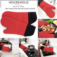Mov-Manoplas Horno de Silicona Extendidos, Guante Horno Cocina Profesional, Guantes Antideslizantes Resistentes al Calor para Hornear Cocinar Barbacoa (1 Par, Rojo) - details 3