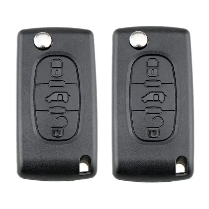 Juego de 2 carcasas de llave CE0536 para Peugeot Partner 107 207 307 407 208 308, Citroën C2 C3 C4 C5 Berlingo Picasso, carcasa de llave Peugeot Partner, mando a distancia Citroën, llave Berlingo 3 botones - 1