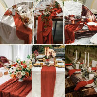 1pc Telarano De Terracota Boho Con Plegar Para Mesa Longa De Voile Rustica Para Decoración De Fiestas De Boda Y Cumpleaños - details 1