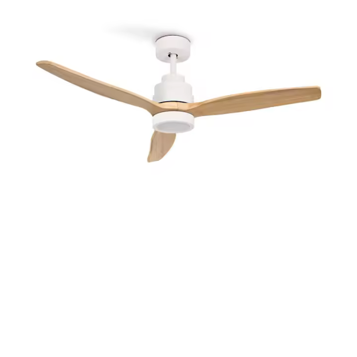 Ventilador de Techo LED con Mando y Temporizador, Motor Silencioso DC, Luz Regulable CCT, Estilo Blanco/Madera, 132 cm, IP20, Ideal para Salón o Dormitorio Ostark-LEDUNI - 1