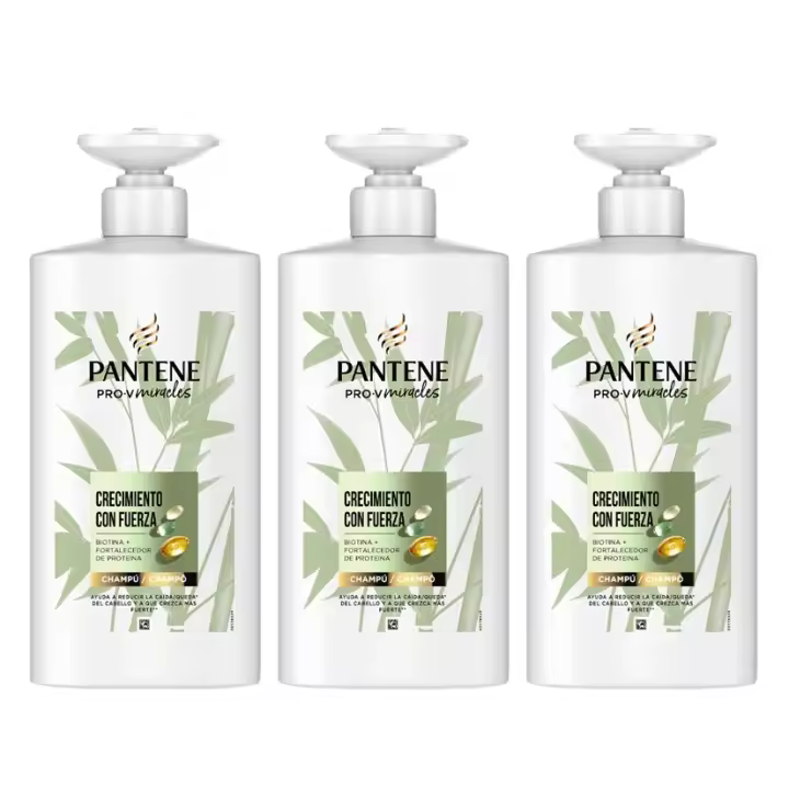 Pantene Pro-V Miracles Crecimiento con Fuerza Champú Fortificante Para Pelo Seco y Dañado con Biotina y Proteínas. Reduce la Caída del Pelo por Rotura para que Crezca Largo y Fuerte. 3 Unidades de 500ML - 1