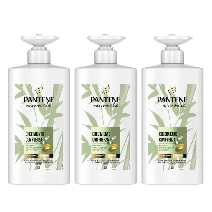 Pantene Pro-V Miracles Crecimiento con Fuerza Champú Fortificante Para Pelo Seco y Dañado con Biotina y Proteínas. Reduce la Caída del Pelo por Rotura para que Crezca Largo y Fuerte. 3 Unidades de 500ML - 1