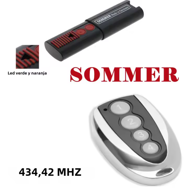 Control Remoto De Puerta De Garage 4 Canales Verde Y Naranja Compatible Con SOMMER TX03-434-4-XP Transmisor De Puerta 434MHz - 1