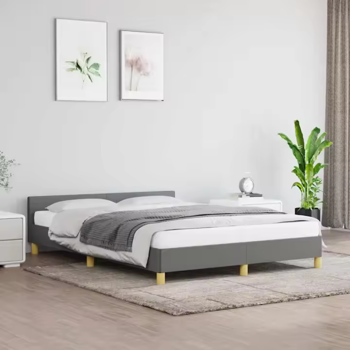 Cama sin colchón tela gris oscuro 140x190 cm - 1