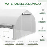 Outsunny Invernadero de Túnel 4x3x2 m Invernadero de Jardín con Puerta de Malla y 8 Ventanas Invernadero de Huerto con Techo Puntiagudo Persianas y Enrollables para Cultivos Plantas Verduras Blanco - details 4