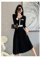 Vestido De Punto Largo Con Cuello Redondo Y Bolsillos Estilizado Alto A-line Para Mujer Vestido De Suéter De Otoño E Invierno Nuevo 2024 - details 0