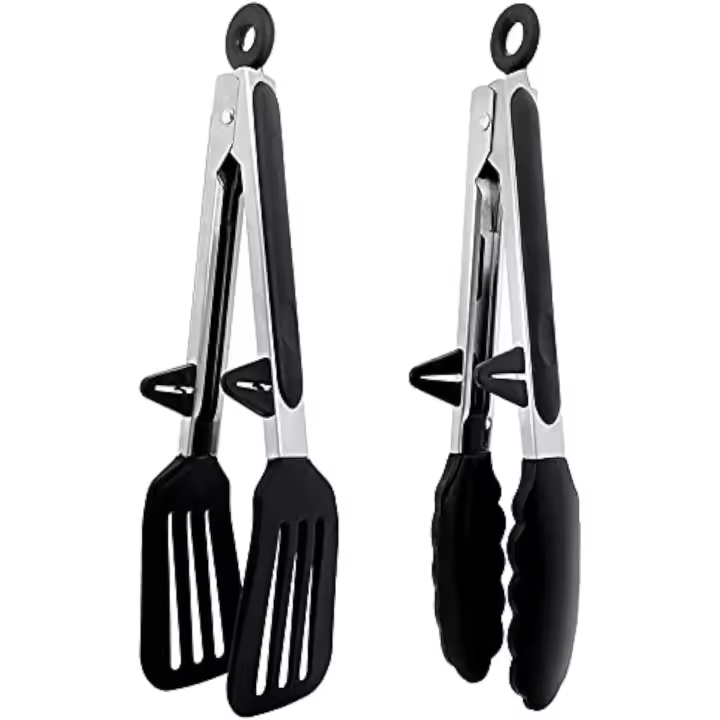 Pinzas de cocina Pinzas de silicona de 9 pulgadas Juego de 2 pinzas de silicona aptas para alimentos Pinzas para barbacoa con bloqueo antideslizantes Pinzas para servir Pinzas para ensalada - 1