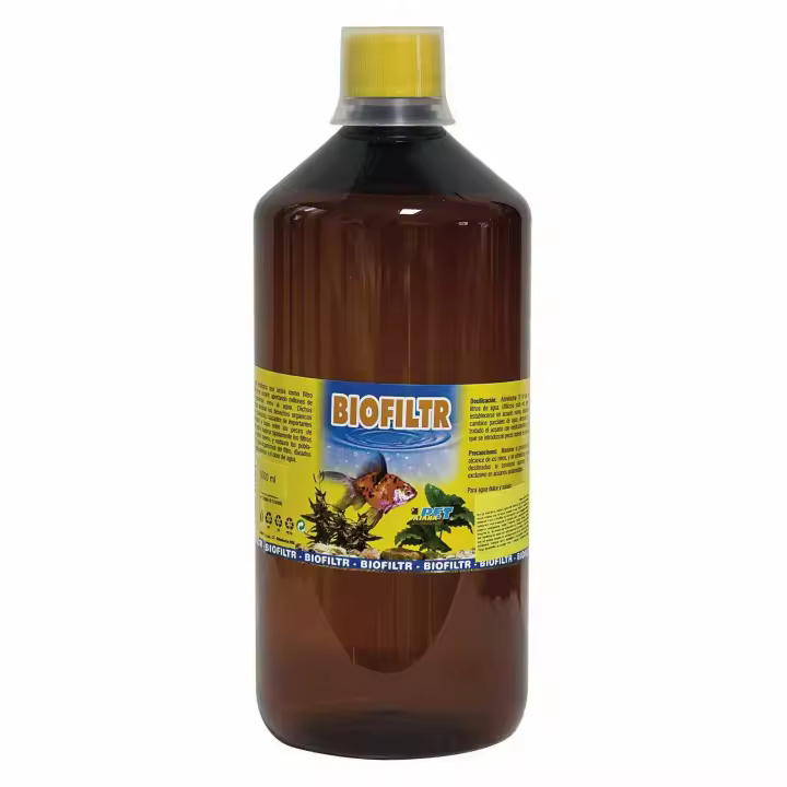 Concentrado de bacterias nitrificantes: BIOFILTER de DAJANA. 1 LITRO. Compuesto de bacterias nitrificantes vivas que establecen el ciclo biológico. Dosificación: Para la primera dosis de nuevos tanques: 20 ml / 40l de agua. - 1