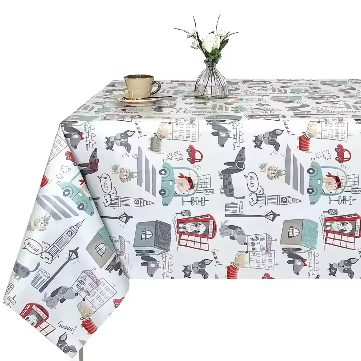 Mantel PVC, Mantel de hule impermeable, Para mesa rectangular, Para el hogar, dormitorio de niño, Dibujos Coche，perro   dhu4r302 - 1