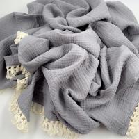 Manta de gasa de algodón de doble capa para bebé INS, manta de muselina de algodón puro, crepé, chal a prueba de viento, borla de encaje, manta para niños - details 14