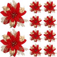 12pcs Flores De Poinsettia Artificiales - Sin Plumas Plásticas Ni Brillo Decoraciones De Navidad Para Árbol Corona Guirnalda - details 2