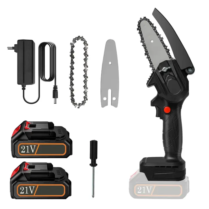 21V mini 4 "motosierra eléctrica cepillada con 2 baterías, profundidad de corte de 80mm, se puede utilizar para corte de madera, tala forestal, poda de ramas, adecuado para jardín, granja, parque, bosque, huerto - 1