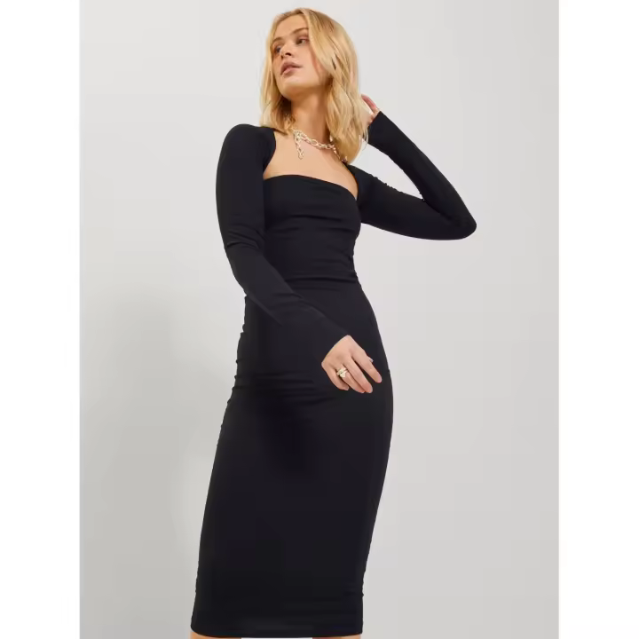 JJXX Vestido Eleanor Midi Negro | Manga Larga | Escote Cuadrado - 1