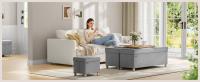 SONGMICS Puff Almacenaje, Baúl de Almacenaje Plegable, 32 x 40 cm, Taburete Reposapiés, Banco con Almacenamiento, Soporta hasta 300 kg, para Sala de Estar, Dormitotio, Gris Paloma/Blanco Crema - details 0