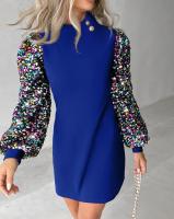 Vestido De Encaje Negro Para Mujer Elegante Otoño Primavera Manga Farol Cuello Redondo Casual Mini Vestido Fiesta Slim Fit Polyester - details 4