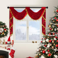 Valance Festivo De Navidad Rojo De Terciopelo Suave Con Caída Rod Pocket Para Decoración Del Hogar Y Cocina Uso Moderno Y Lujo - details 3