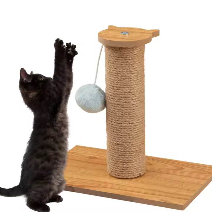 Cature, Poste Rascador para Gatos con Base de Madera y Bola de Juguete, Beige, 27*18*25CM - 1