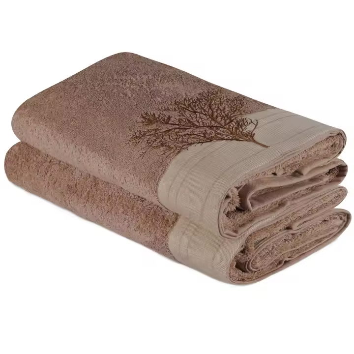 Wellhome Juego de Toallas de Baño Suavidad Garantizada 100% Algodón Marrón Claro y Crema 2 Piezas - 1