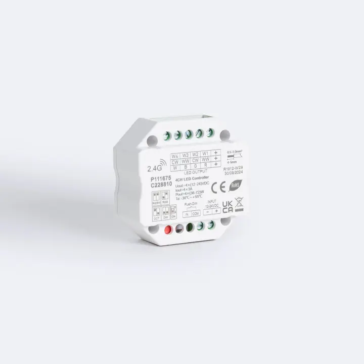 Ledkia Controlador Regulador LED 12/24V DC para Tira LED Monocolor/CCT/RGB/RGBW compatible con Pulsador y Mando RF Monocolor / CCT / RGB / RGBW - 1