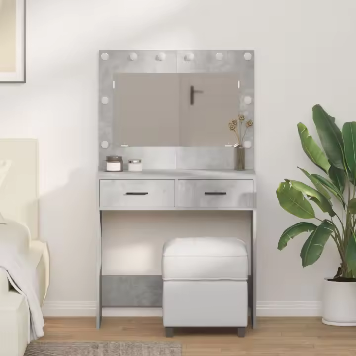 Mesa de Tocador vidaXL con Luces LED Gris Concreto 78,5x41x135 cm - 1