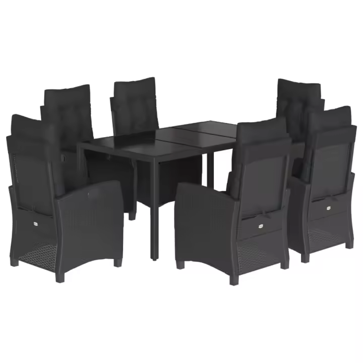 vidaXL Set de comedor de jardín 7 pzas y cojines ratán sintético negro - 1