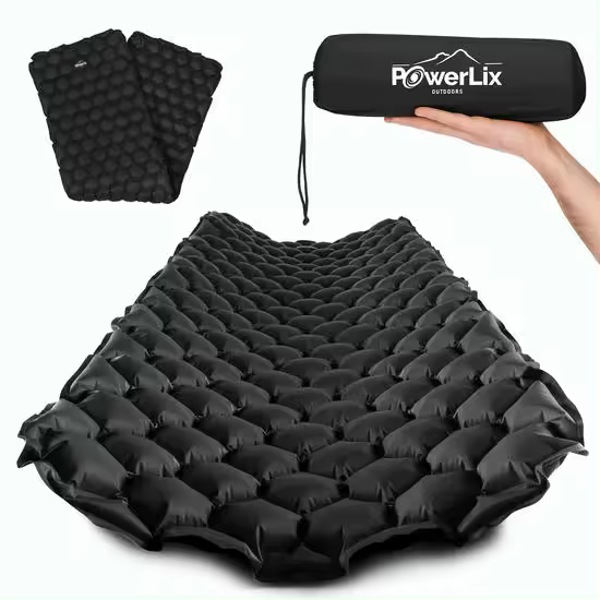 POWERLIX Esterilla hinchable Almohadilla de Dormir Ultraligera Inflable para Senderismo y Camping, con funda, 190 cm, color negro - 1