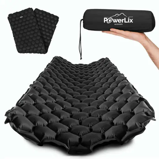 POWERLIX Esterilla hinchable Almohadilla de Dormir Ultraligera Inflable para Senderismo y Camping, con funda, 190 cm, color negro - 1