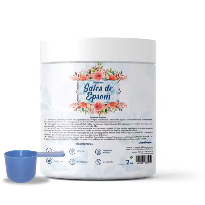 Plantawa Sales de Epsom 2KG | Sal de Baño Concentrado de Magnesio Puro | Sales 100% Naturales para Baño Relajante y Mejora el Sueño. Sales para Pieles Sensibles y Piel Atópica. Relajación Muscular - 1