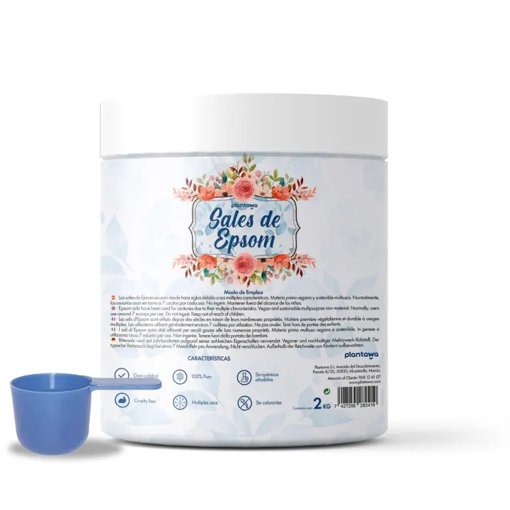 Plantawa Sales de Epsom 2KG | Sal de Baño Concentrado de Magnesio Puro | Sales 100% Naturales para Baño Relajante y Mejora el Sueño. Sales para Pieles Sensibles y Piel Atópica. Relajación Muscular - 1