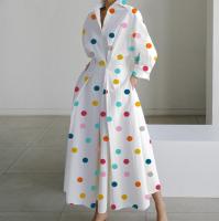 Vestido Largo Elegante Para Mujer Con Manga Larga Y Estampado Sólido Moda Otoño Primavera Vestido De Oficina Casual A-Line Cuello V Polyester - details 2