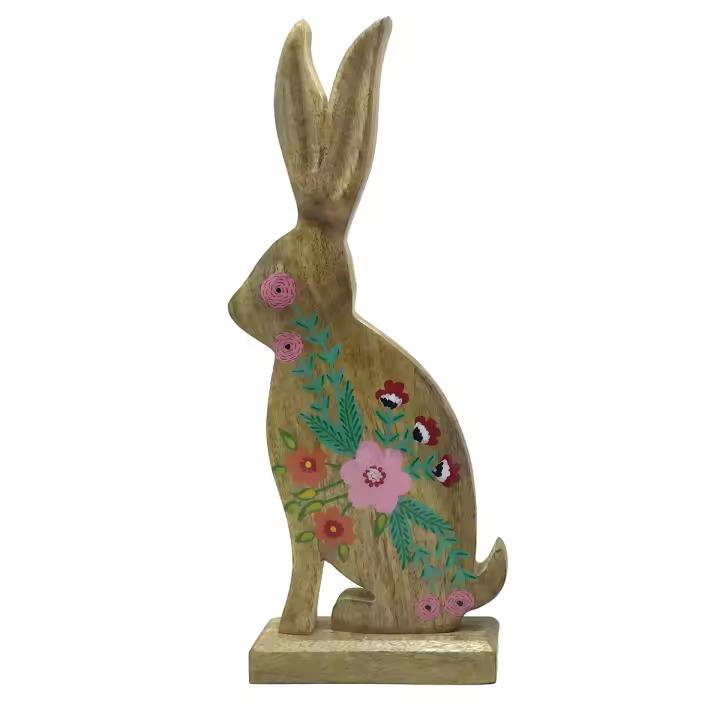 CAPRILO REGALOS & DECORACIÓN Figura Decorativa de Madera "Conejo Floreado". Adornos y Esculturas. Animales. Regalos Originales. Decoración Hogar. 17 x 5,50 x 40 cm. - 1