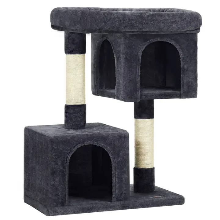 Feandrea Árbol para Gatos, Torre para Gatos de 84 cm, L, para Gatos Grandes de hasta 7 kg, Plataforma Grande para Gatos, 2 Cuevas para Gatos, Rascador, Gris Ahumado/Beige/Gris Claro/Blanco Crema - 1