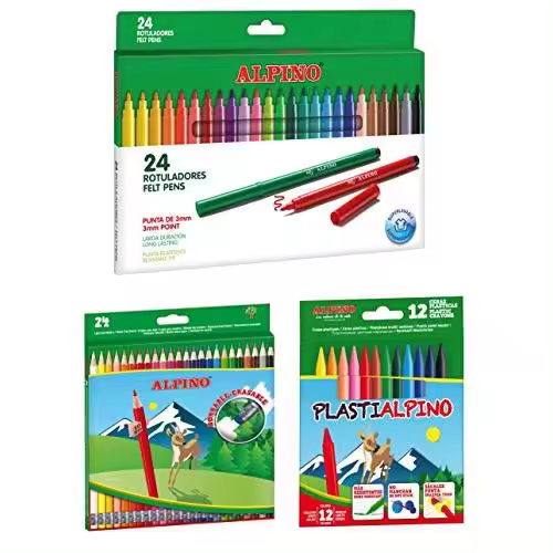 Alpino escolar pack: 24 lÃ¡pices de colores borrables + 24 rotuladores + estuche con 12 ceras - 1