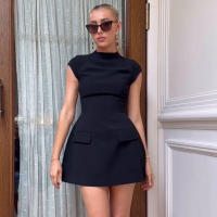 Vestido A-LINE De Moda Para Mujer Elegante Fiesta Verano Manga Corta Negra Mini Vestido Casual Streetwear Clubwear Sexy Slim Para Dama - details 2