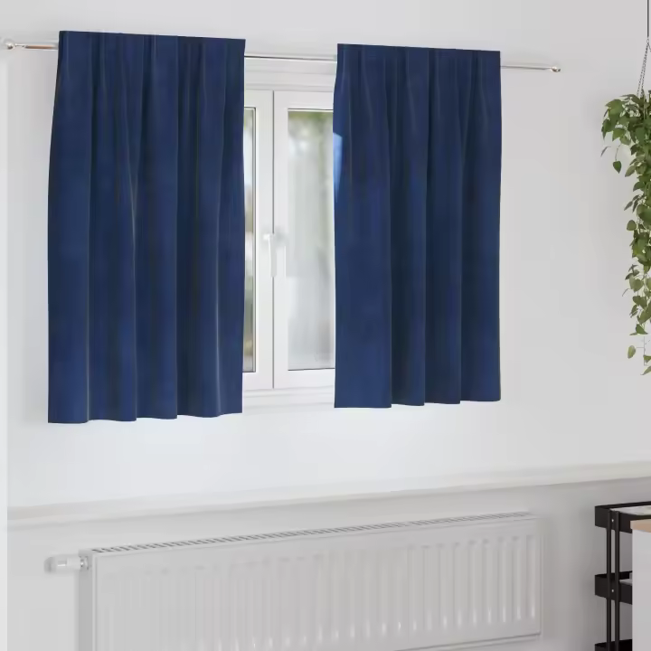 Cortinas Opacas vidaXL con Cinta Superior 2 pcs de Terciopelo Azul Oscuro - 1