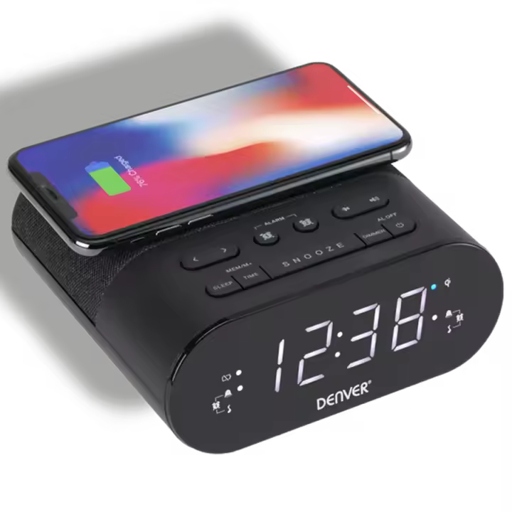Denver Electronics CRQ-107 Radio reloj FM con carga QI Función de alarma dual - 1