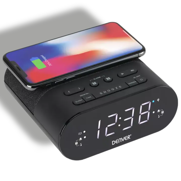 Denver Electronics CRQ-107 Radio reloj FM con carga QI Función de alarma dual - 1
