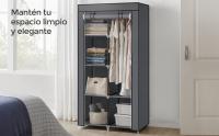 SONGMICS Armario de Tela, Armario de Ropa, con 1 Barra Colgante, 6 Estantes, Tela no Tejida, Marco de Metal, 45 x 88 x 168 cm, para Dormitorio, Pasillo, Azul Oscuro/Gris/Negro/Verde Oliva - details 1