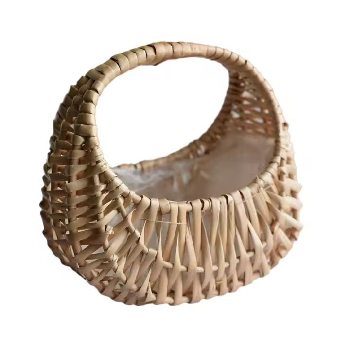 Cesta De Paja Hecha a Mano En Forma De Media Luna Con Asa Para Arreglo Floral Decoración De Hogar Y Boda Ecológica Y Duradera - 1