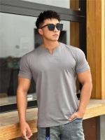 Camiseta Hombre Verano 2023 Cuello V Manga Corta Algodón Fitness Ropa Deportiva Casual Slim Fit Teeshirt Transpirable Secado Rápido - details 9