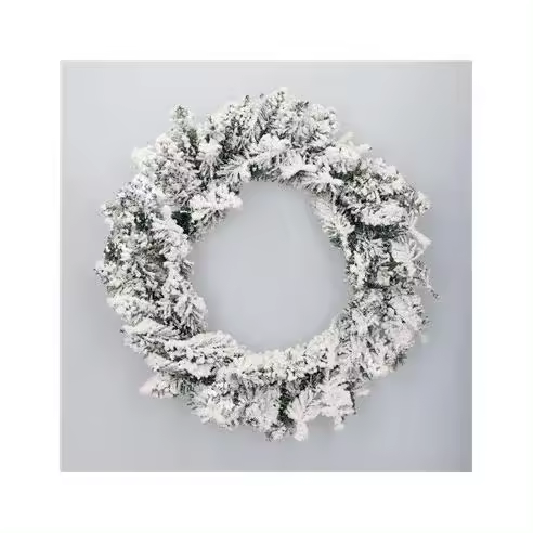 Corona de Navidad "Kiak" efecto nieve IP44 Ø50cm color verde y blanco (no iluminada) - 1