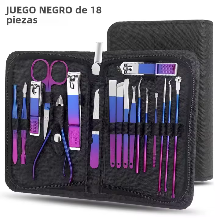 Set De Manicura Y Pedicura Profesional 9/18Pcs Herramientas De Acero Inoxidable Con Estuche De Viaje Corte Preciso Para Dedos Y Tobillos - 1