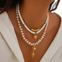 Ingemark 3Pcs/Set Collar De Perla Simulada Bohemio Con Estrella De Mar Y Escalopado Para Mujer Joyería De Cadena Elegante Regalo - details 2