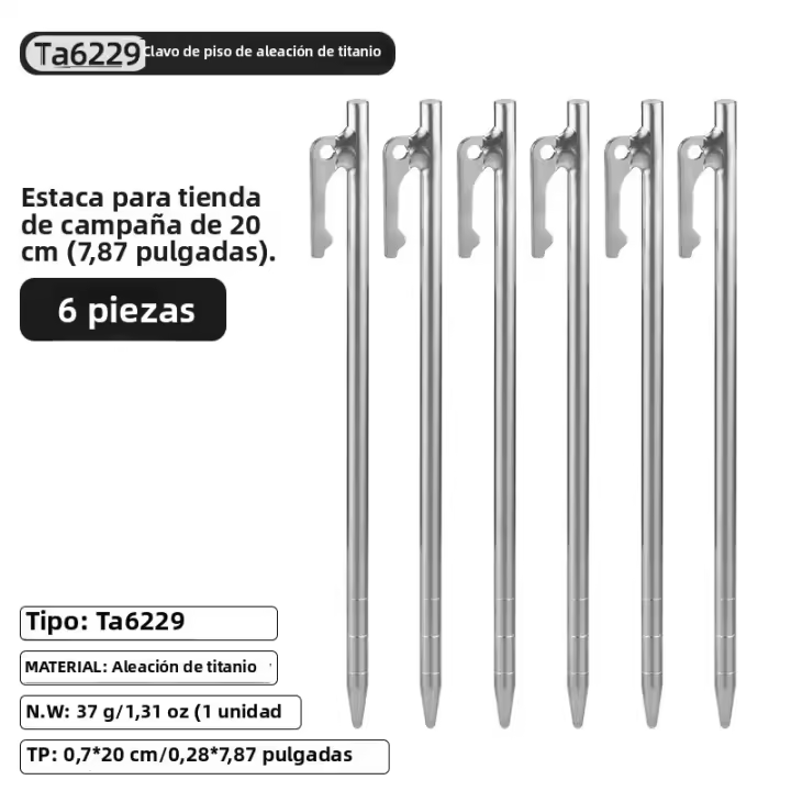 Tiartisan 6Pcs Clavos De Tenda De Aleación De Titanio Para Camping Al Aire Libre Resistentes Y Antidesviados Para Suelo De Tenda Y Canopy - 1